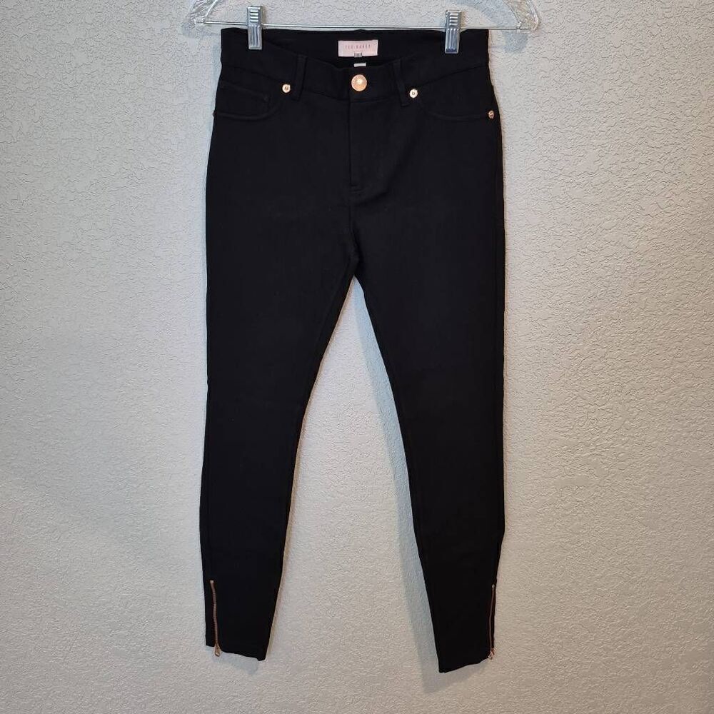 Ted Baker Women's Size US 4 Black Zippered Ankles Stretch Trouser Pants